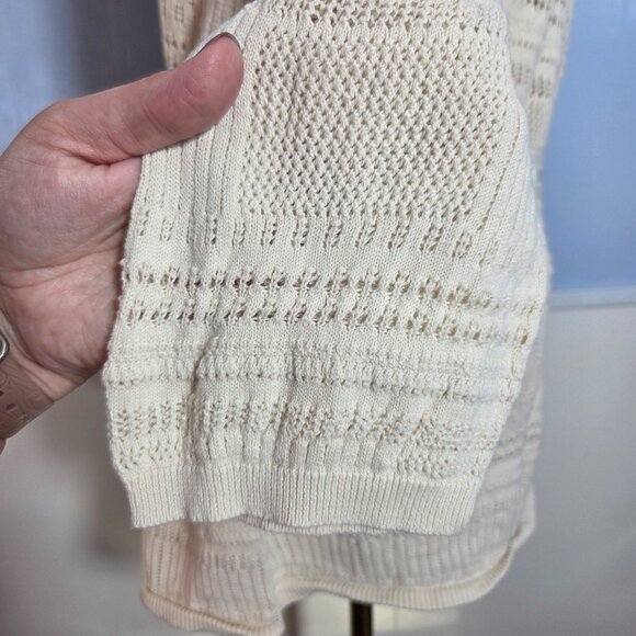 Eddie Bauer XXL Ivory Off White Open Knit 3/4 Sleeve Tie Button Open Cardigan - Picture 6 of 10